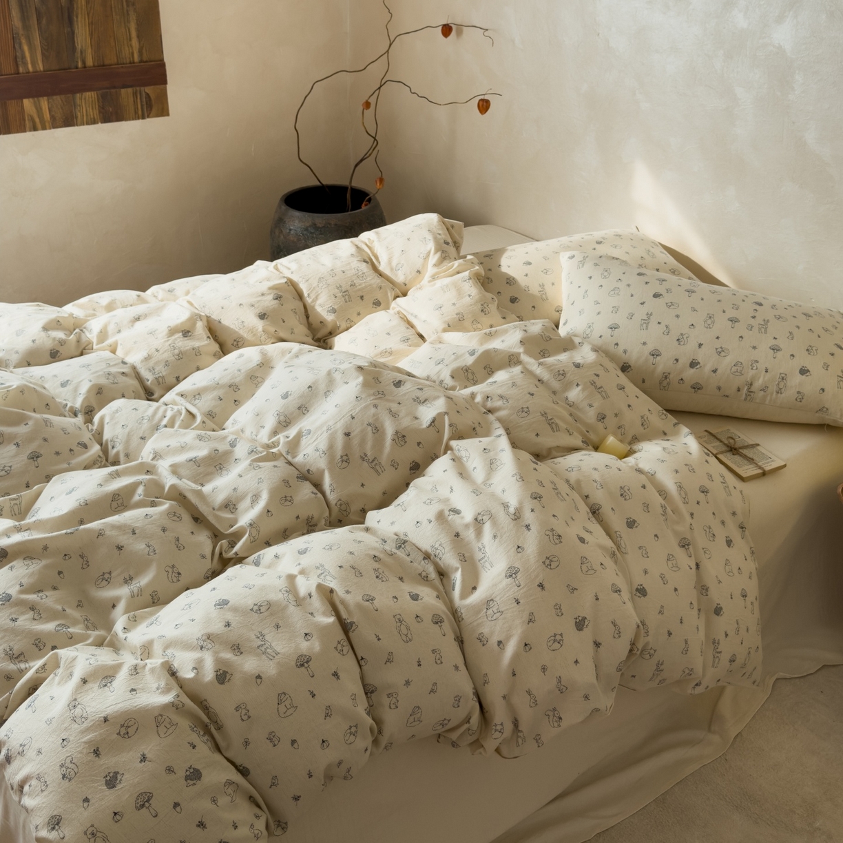 91家纺网 家纺一手货源 找家纺 对白 2026新款A类棉麻文艺风人字纹印花四件套 棉麻-简笔