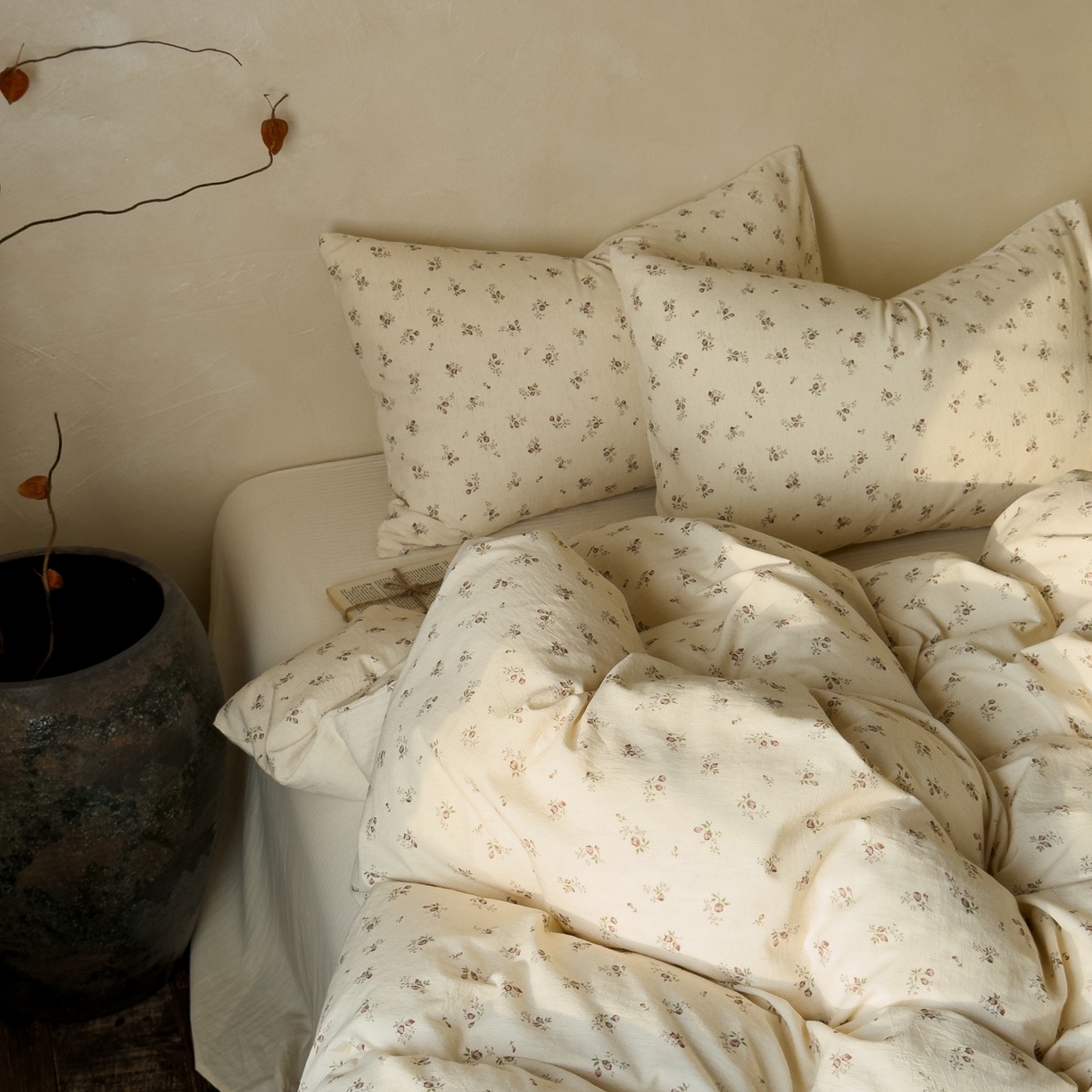 91家纺网 家纺一手货源 找家纺 对白 2026新款A类棉麻文艺风人字纹印花四件套 棉麻-长安