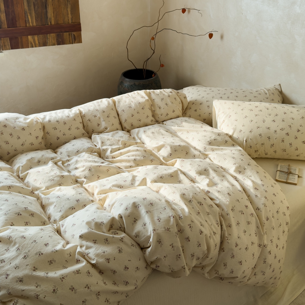 91家纺网 家纺一手货源 找家纺 对白 2026新款A类棉麻文艺风人字纹印花四件套 棉麻-长安