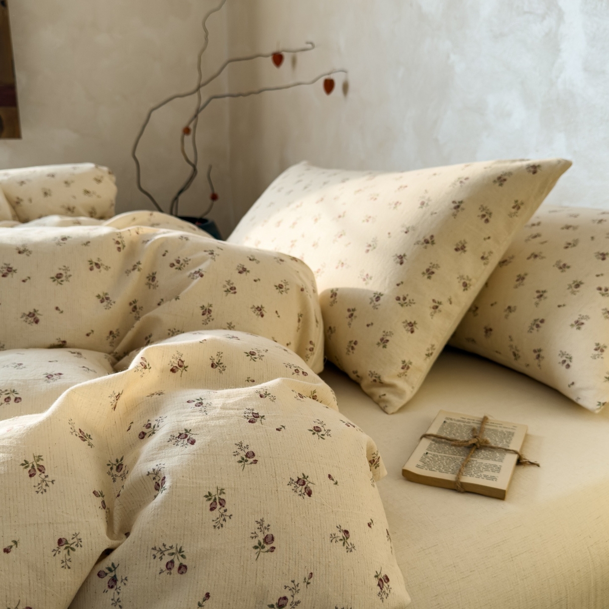 91家纺网 家纺一手货源 找家纺 对白 2026新款A类棉麻文艺风人字纹印花四件套 棉麻-长安