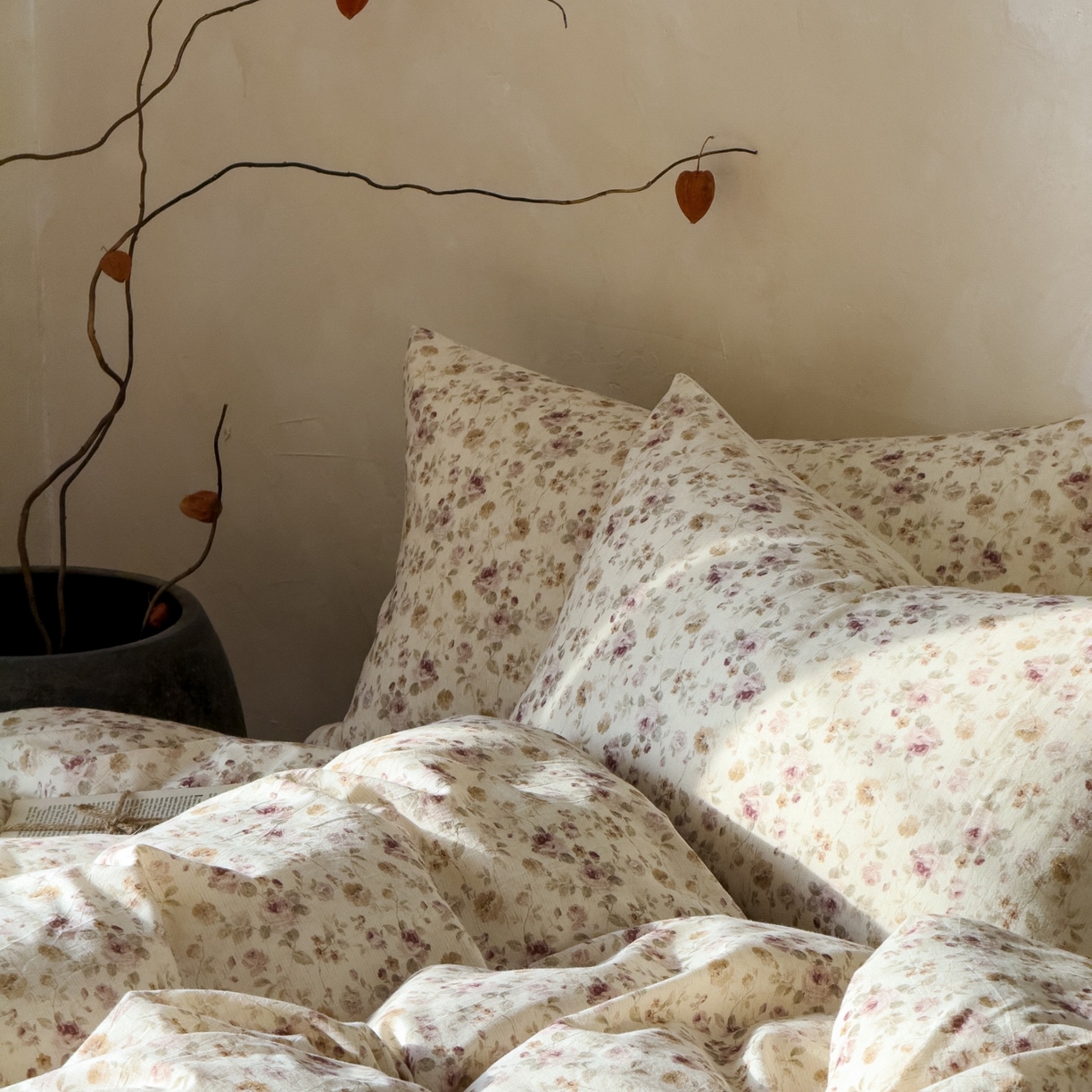 91家纺网 家纺一手货源 找家纺 对白 2026新款A类棉麻文艺风人字纹印花四件套 棉麻-洛神