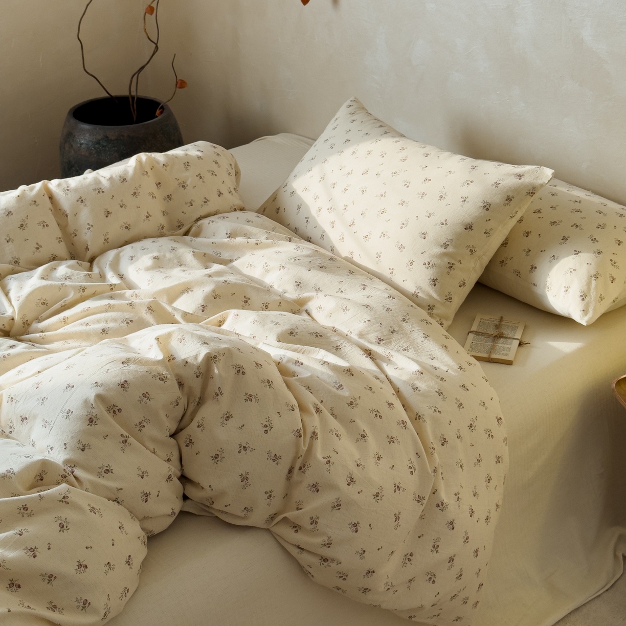 91家纺网 家纺一手货源 找家纺 对白 2026新款A类棉麻文艺风人字纹印花四件套 棉麻-长安