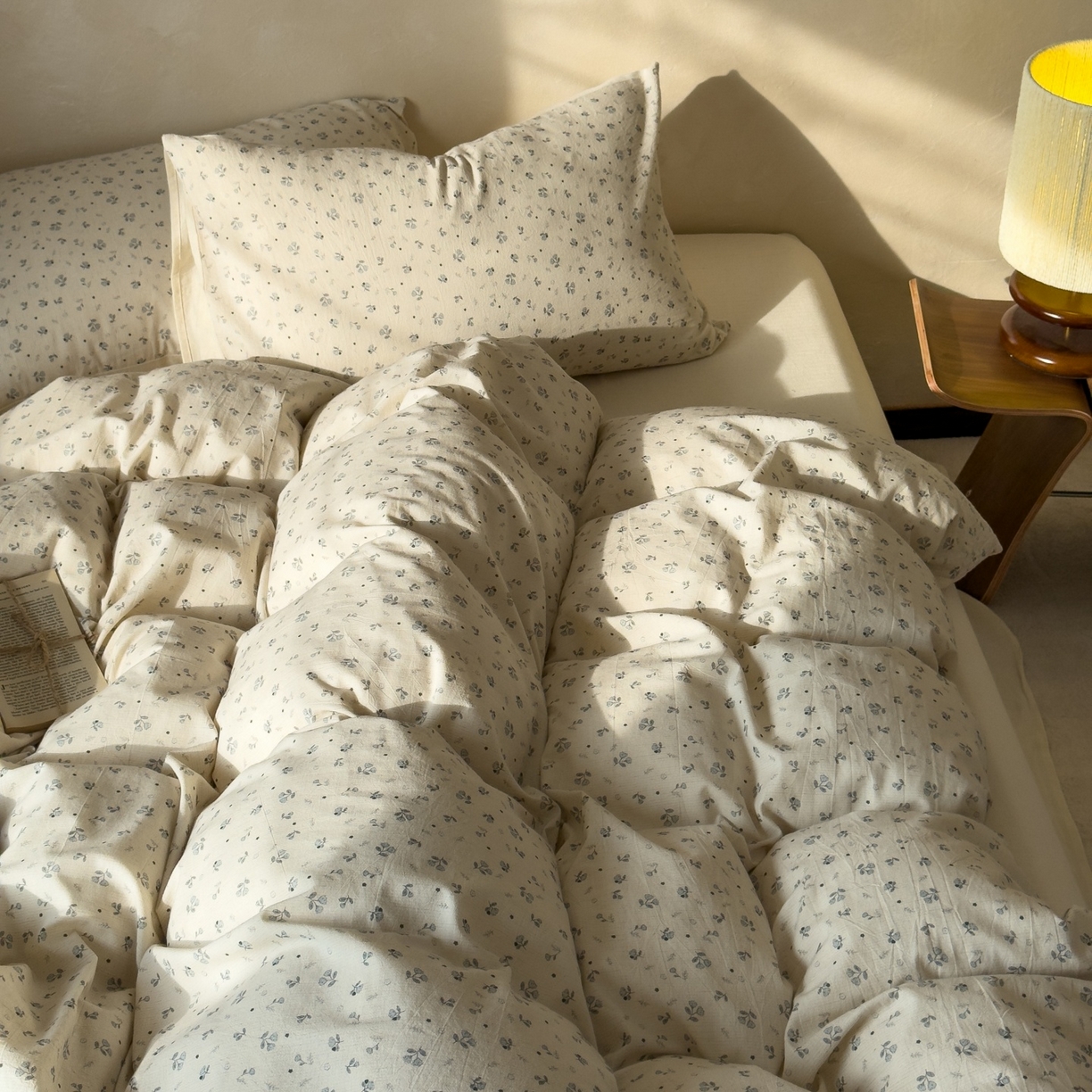 91家纺网 家纺一手货源 找家纺 对白 2026新款A类棉麻文艺风人字纹印花四件套 棉麻-铃兰