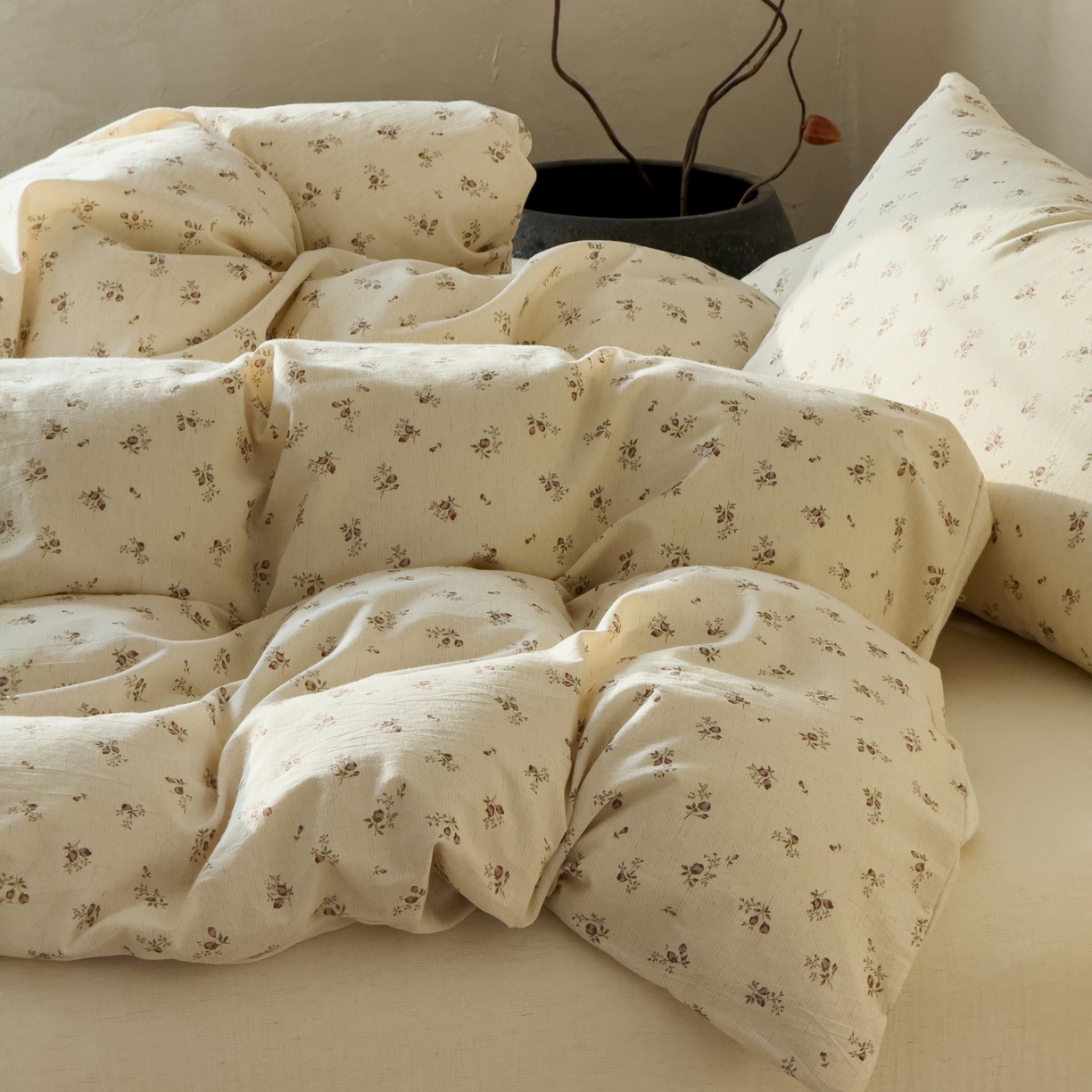 91家纺网 家纺一手货源 找家纺 对白 2026新款A类棉麻文艺风人字纹印花四件套 棉麻-长安