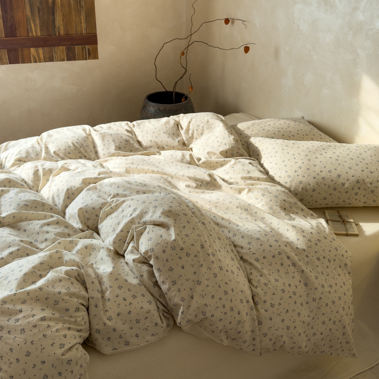 91家纺网 家纺一手货源 找家纺 对白 2026新款A类棉麻文艺风人字纹印花四件套 棉麻-铃兰