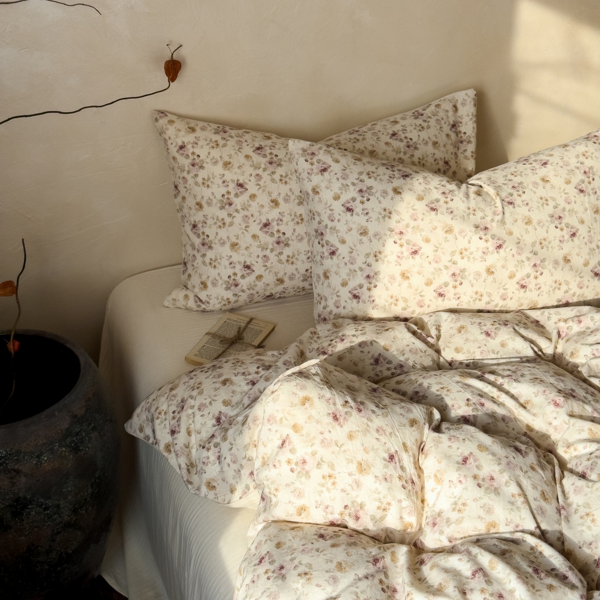 91家纺网 家纺一手货源 找家纺 对白 2026新款A类棉麻文艺风人字纹印花四件套 棉麻-洛神