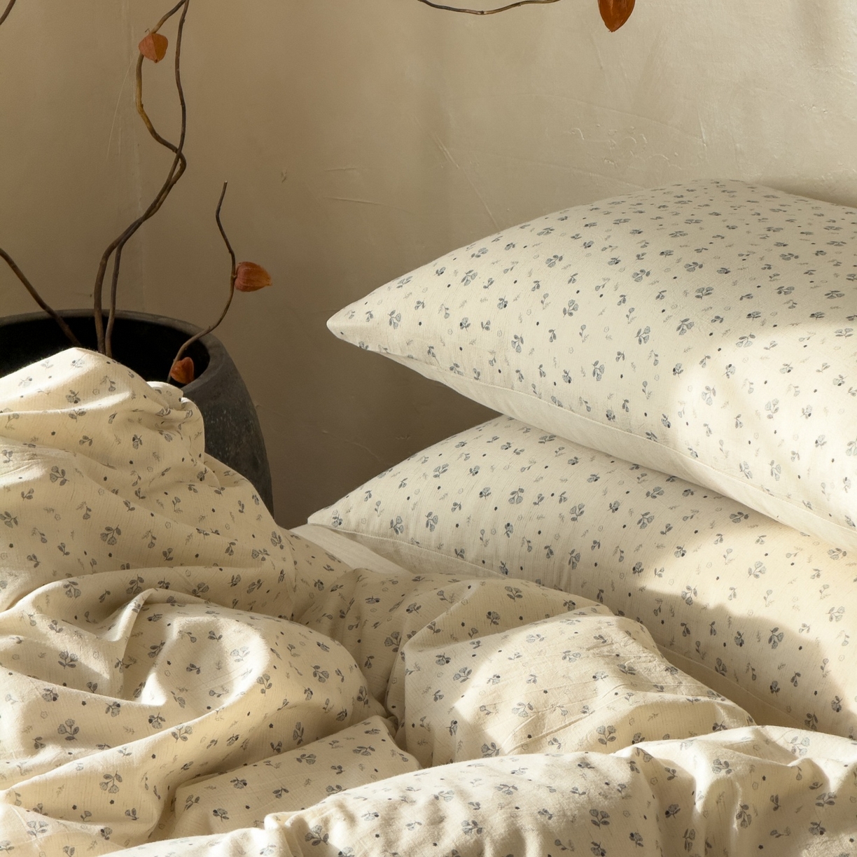 91家纺网 家纺一手货源 找家纺 对白 2026新款A类棉麻文艺风人字纹印花四件套 棉麻-铃兰