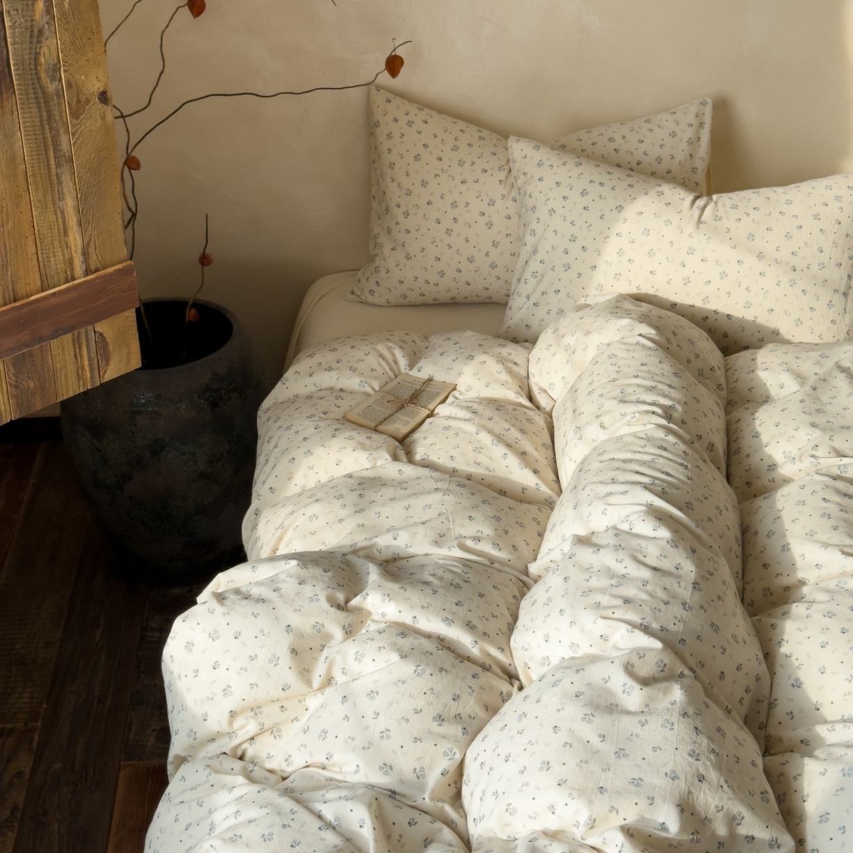 91家纺网 家纺一手货源 找家纺 对白 2026新款A类棉麻文艺风人字纹印花四件套 棉麻-铃兰