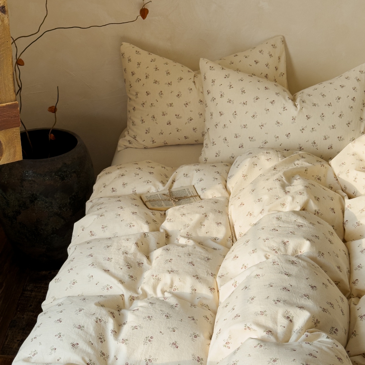 91家纺网 家纺一手货源 找家纺 对白 2026新款A类棉麻文艺风人字纹印花四件套 棉麻-长安