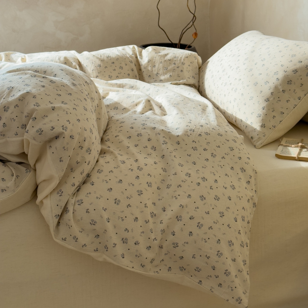 91家纺网 家纺一手货源 找家纺 对白 2026新款A类棉麻文艺风人字纹印花四件套 棉麻-铃兰