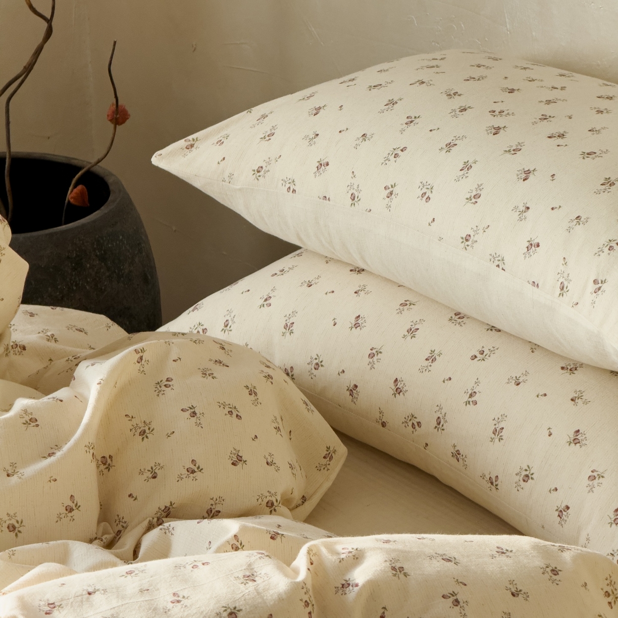 91家纺网 家纺一手货源 找家纺 对白 2026新款A类棉麻文艺风人字纹印花四件套 棉麻-长安