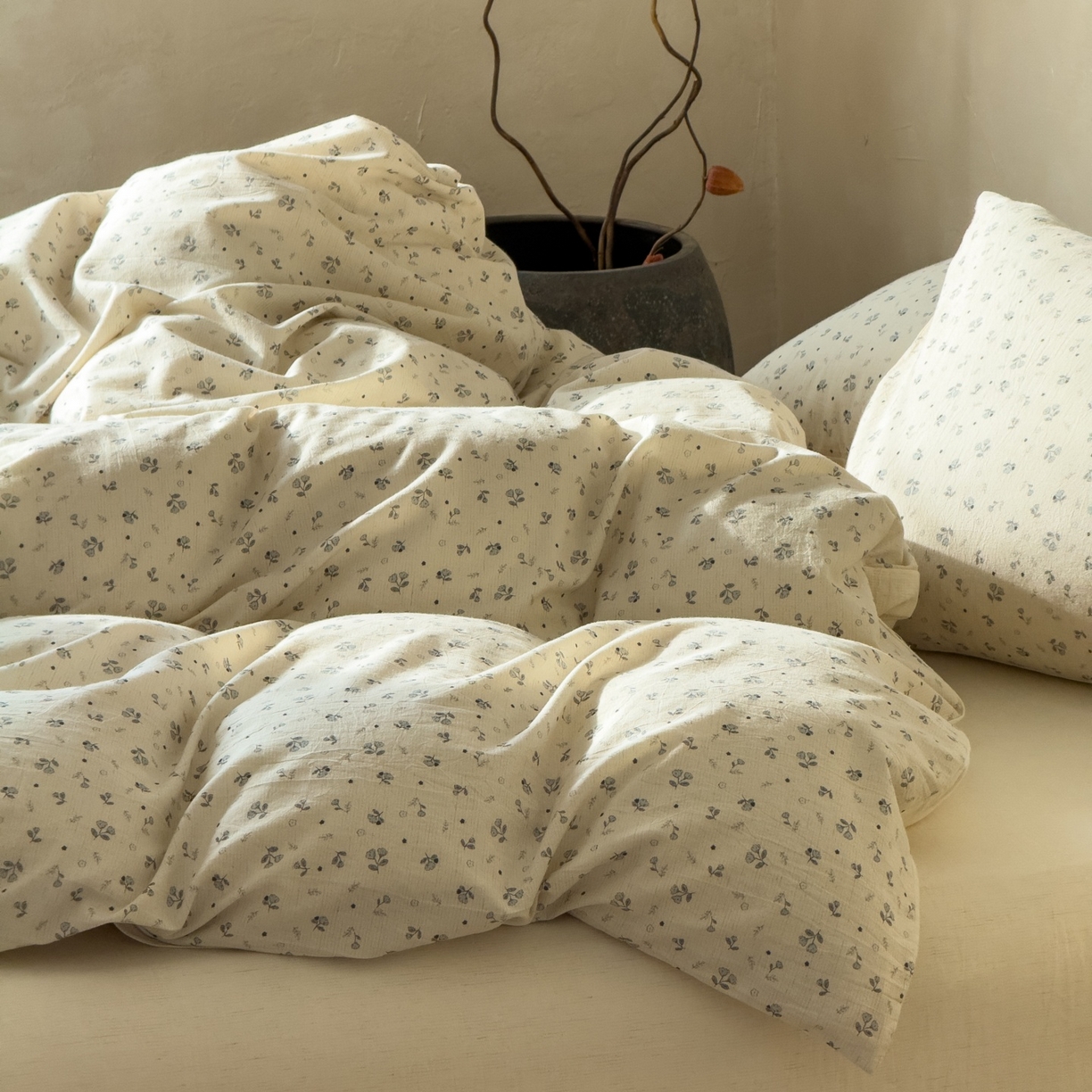 91家纺网 家纺一手货源 找家纺 对白 2026新款A类棉麻文艺风人字纹印花四件套 棉麻-铃兰