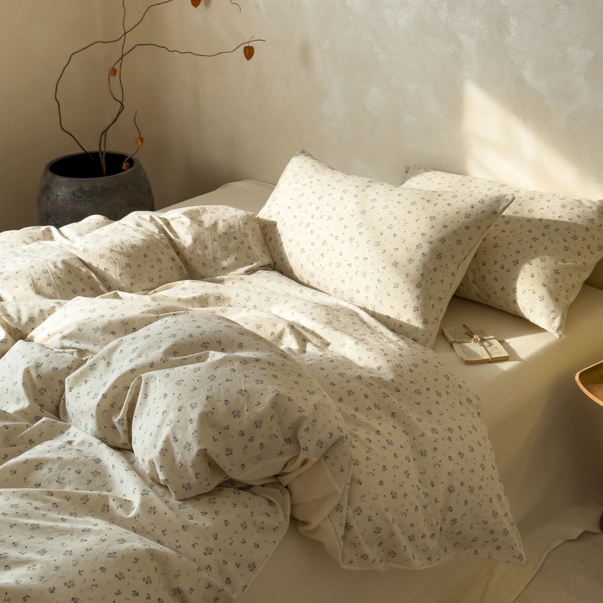 91家纺网 家纺一手货源 找家纺 对白 2026新款A类棉麻文艺风人字纹印花四件套 棉麻-铃兰