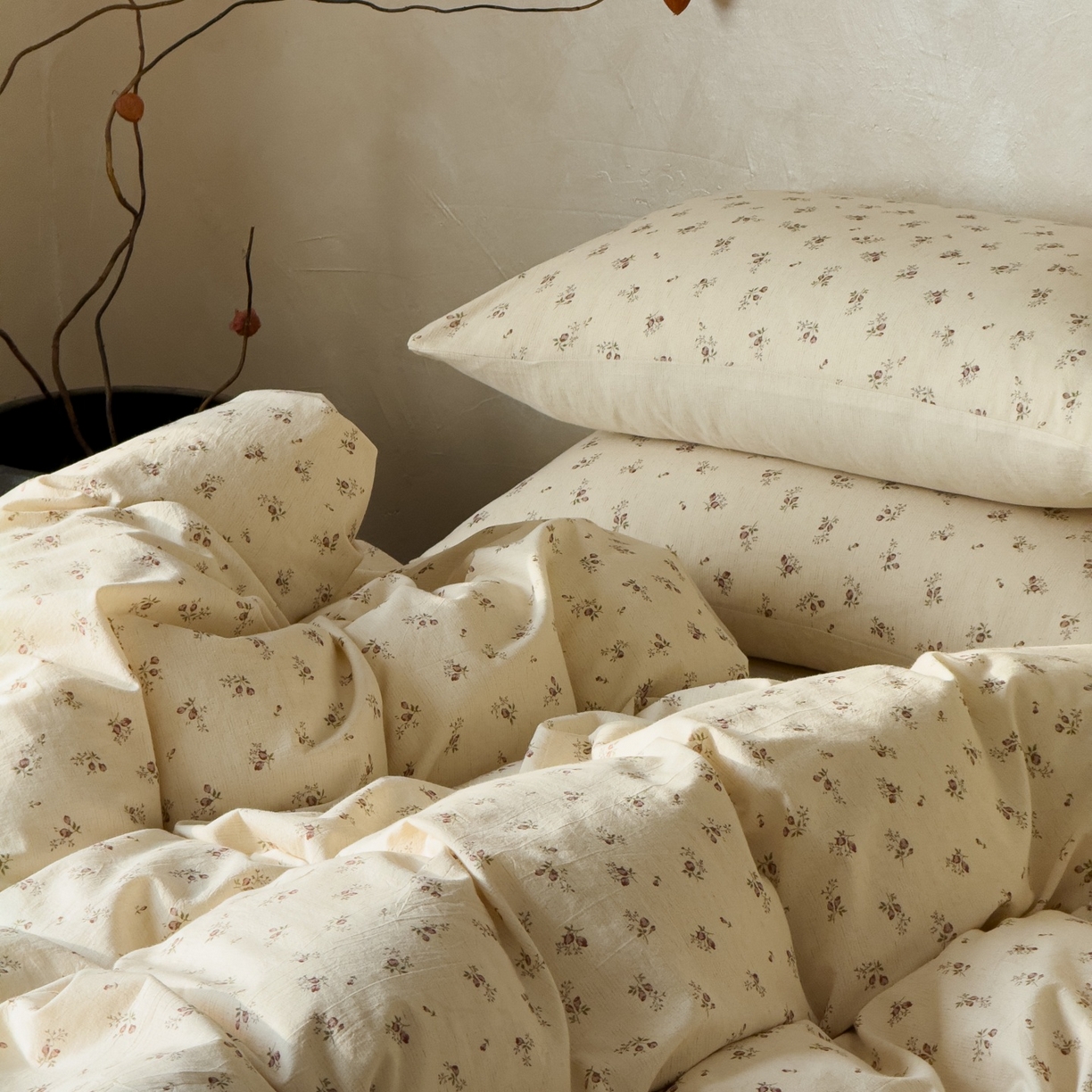 91家纺网 家纺一手货源 找家纺 对白 2026新款A类棉麻文艺风人字纹印花四件套 棉麻-长安