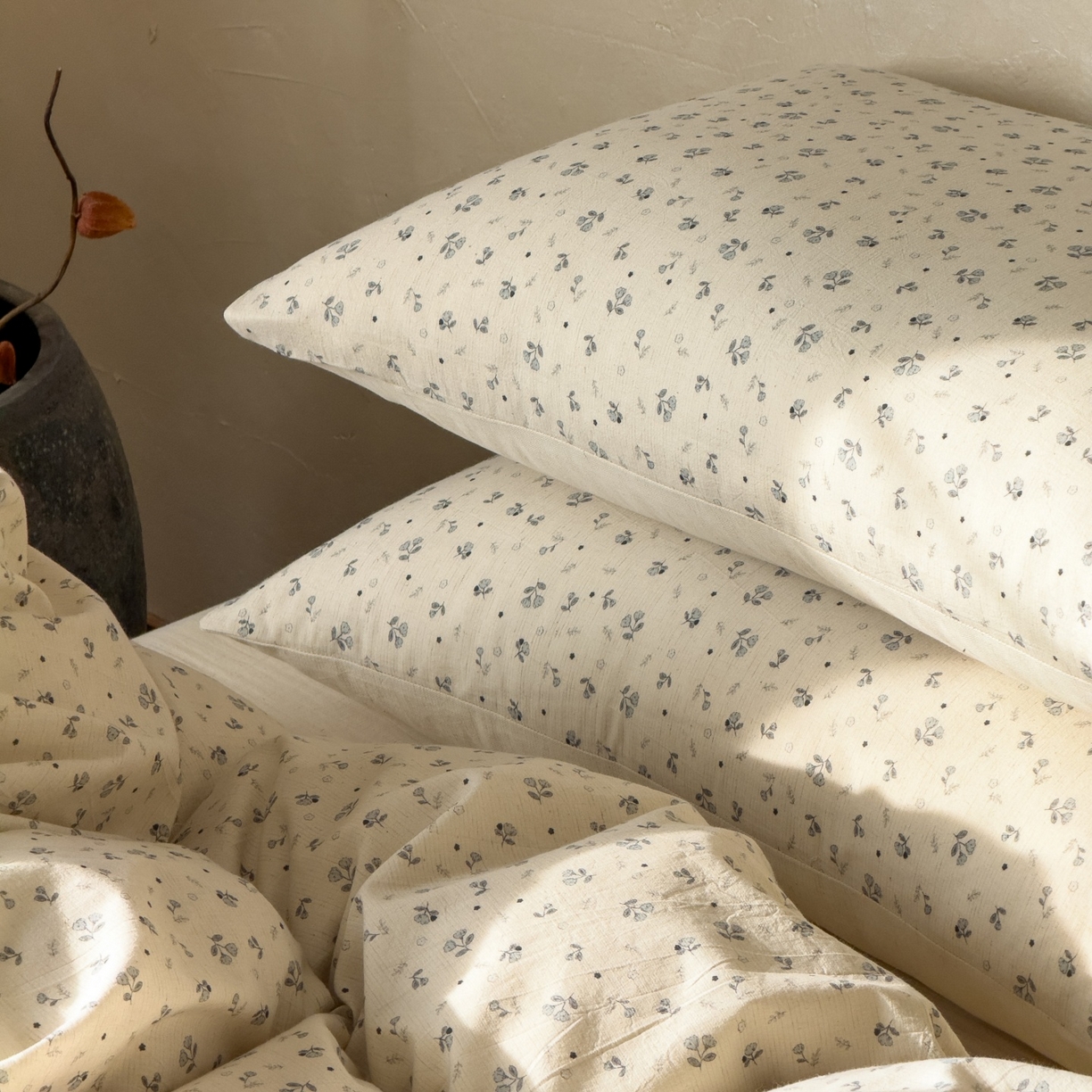 91家纺网 家纺一手货源 找家纺 对白 2026新款A类棉麻文艺风人字纹印花四件套 棉麻-铃兰