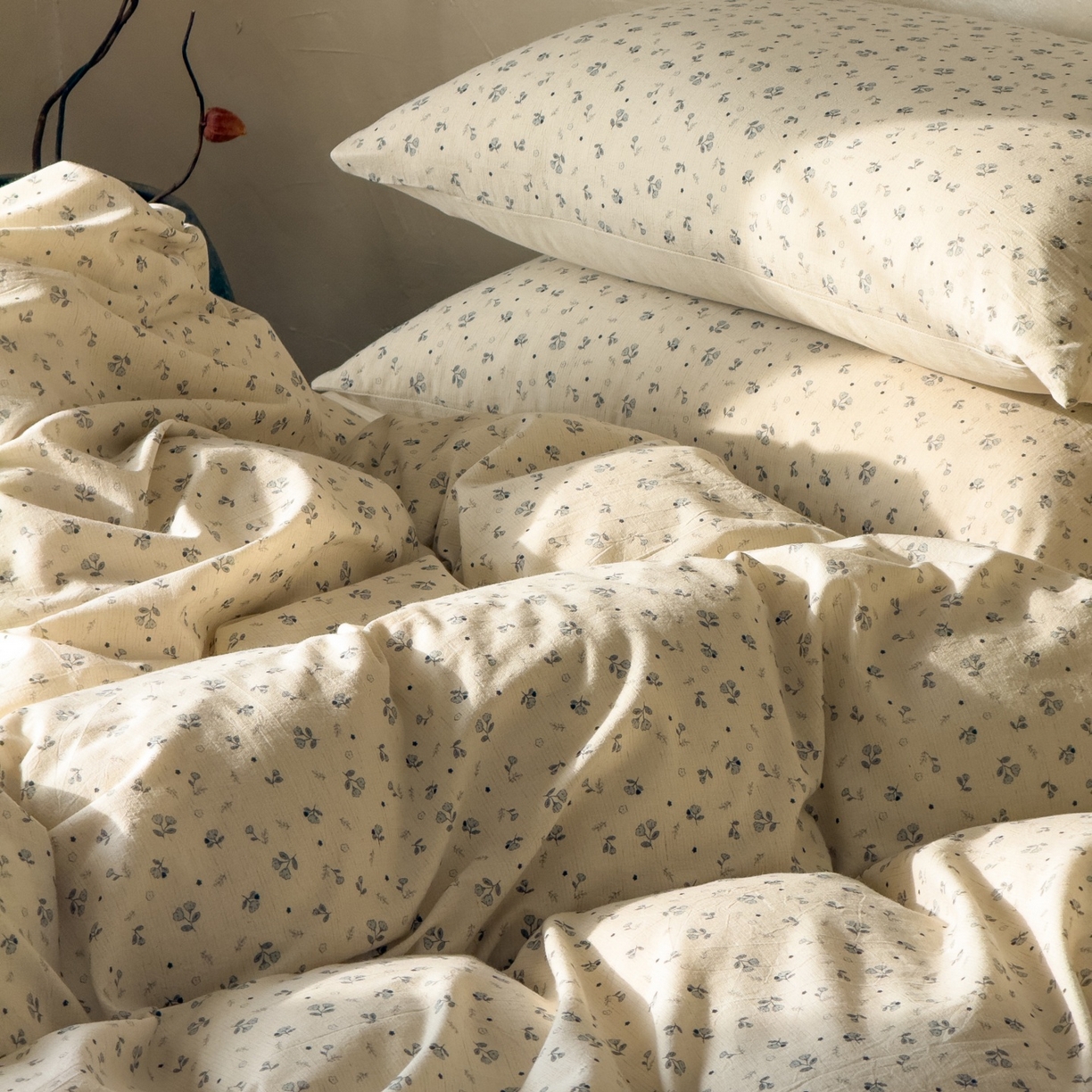 91家纺网 家纺一手货源 找家纺 对白 2026新款A类棉麻文艺风人字纹印花四件套 棉麻-铃兰