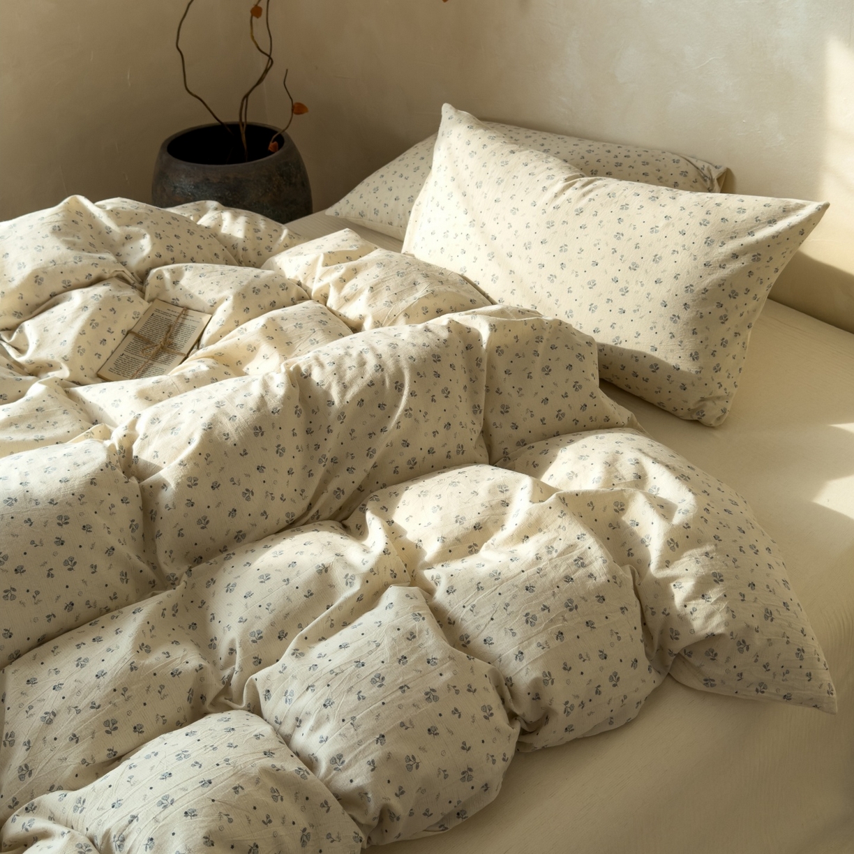 91家纺网 家纺一手货源 找家纺 对白 2026新款A类棉麻文艺风人字纹印花四件套 棉麻-铃兰