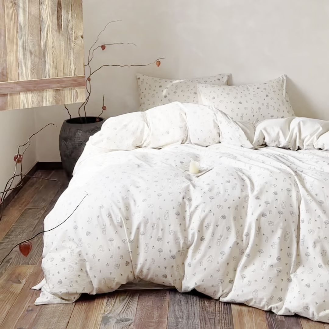 91家纺网 家纺一手货源 找家纺 （总）对白 2026新款A类棉麻文艺风人字纹印花四件套