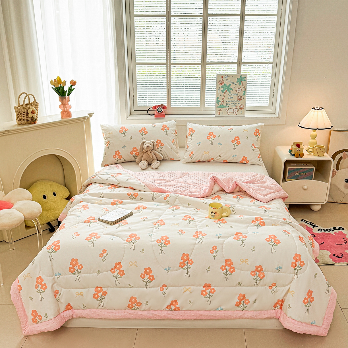 91家纺网 家纺一手货源 找家纺 悦织语 2026新款A类水洗棉双层纱豆豆被大豆夏凉被 花都仙子