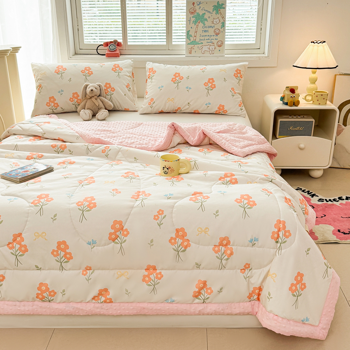 91家纺网 家纺一手货源 找家纺 悦织语 2026新款A类水洗棉双层纱豆豆被大豆夏凉被 花都仙子