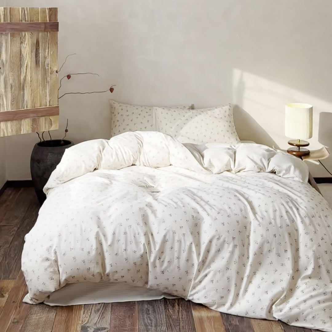 91家纺网 家纺一手货源 找家纺 对白 2026新款A类棉麻文艺风人字纹印花四件套 棉麻-长安