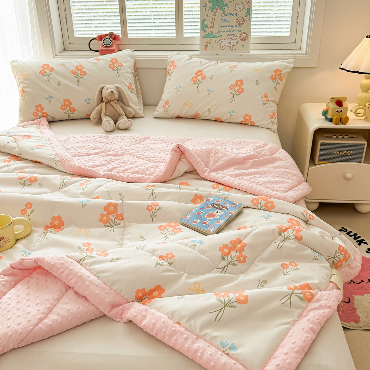 91家纺网 家纺一手货源 找家纺 悦织语 2026新款A类水洗棉双层纱豆豆被大豆夏凉被 花都仙子