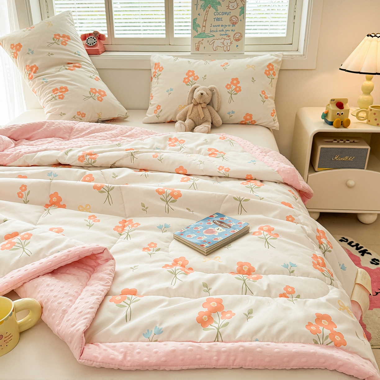 91家纺网 家纺一手货源 找家纺 悦织语 2026新款A类水洗棉双层纱豆豆被大豆夏凉被 花都仙子