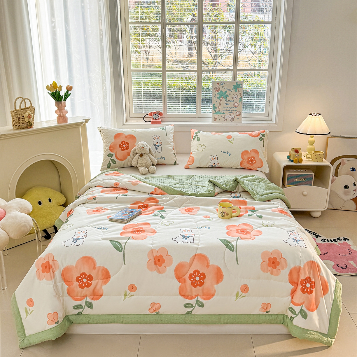 91家纺网 家纺一手货源 找家纺 悦织语 2026新款A类水洗棉双层纱豆豆被大豆夏凉被 花香谷