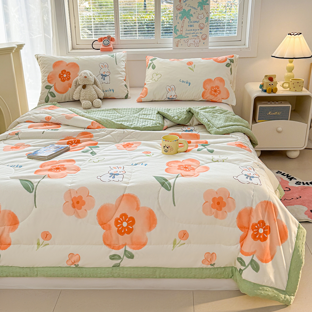 91家纺网 家纺一手货源 找家纺 悦织语 2026新款A类水洗棉双层纱豆豆被大豆夏凉被 花香谷