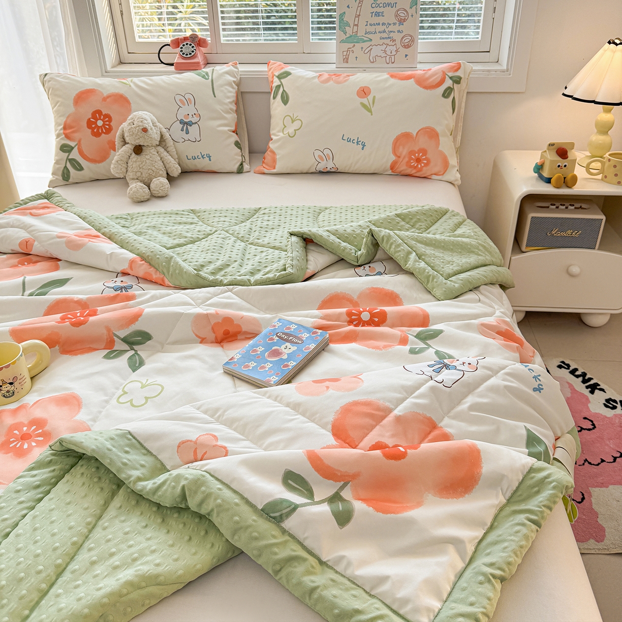 91家纺网 家纺一手货源 找家纺 悦织语 2026新款A类水洗棉双层纱豆豆被大豆夏凉被 花香谷