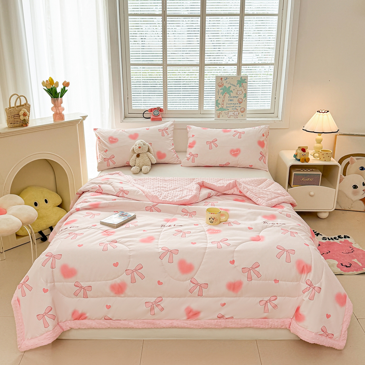 91家纺网 家纺一手货源 找家纺 悦织语 2026新款A类水洗棉双层纱豆豆被大豆夏凉被 甜蜜约会