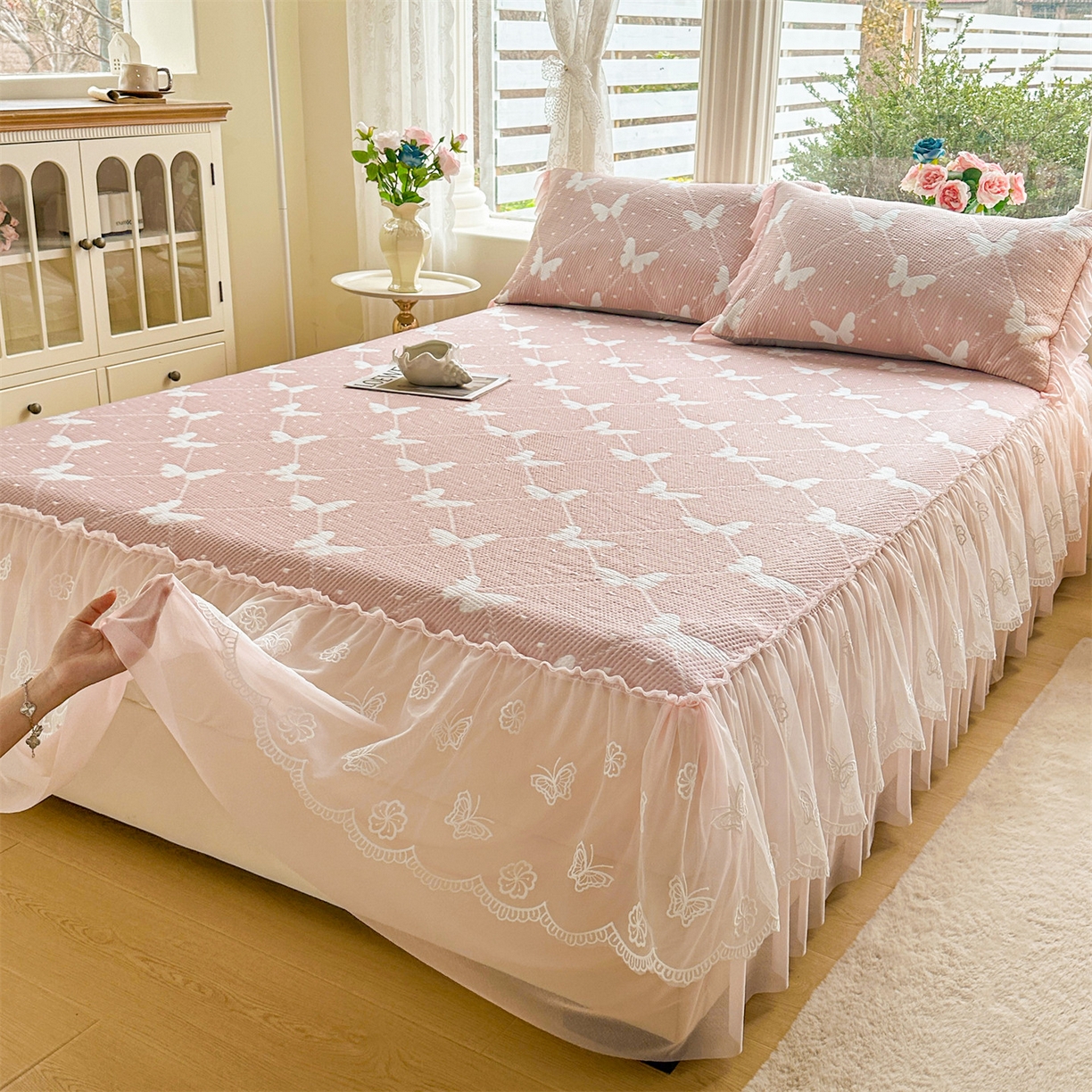 91家纺网 家纺一手货源 找家纺 （总）恒爱家纺 2026新款A类凉感冰豆豆床裙席三件套