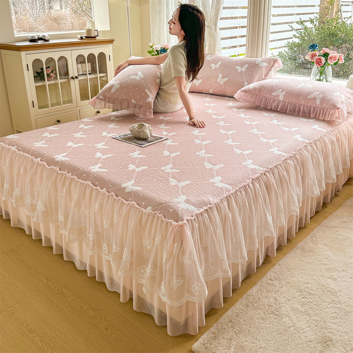 91家纺网 家纺一手货源 找家纺 （总）恒爱家纺 2026新款A类凉感冰豆豆床裙席三件套