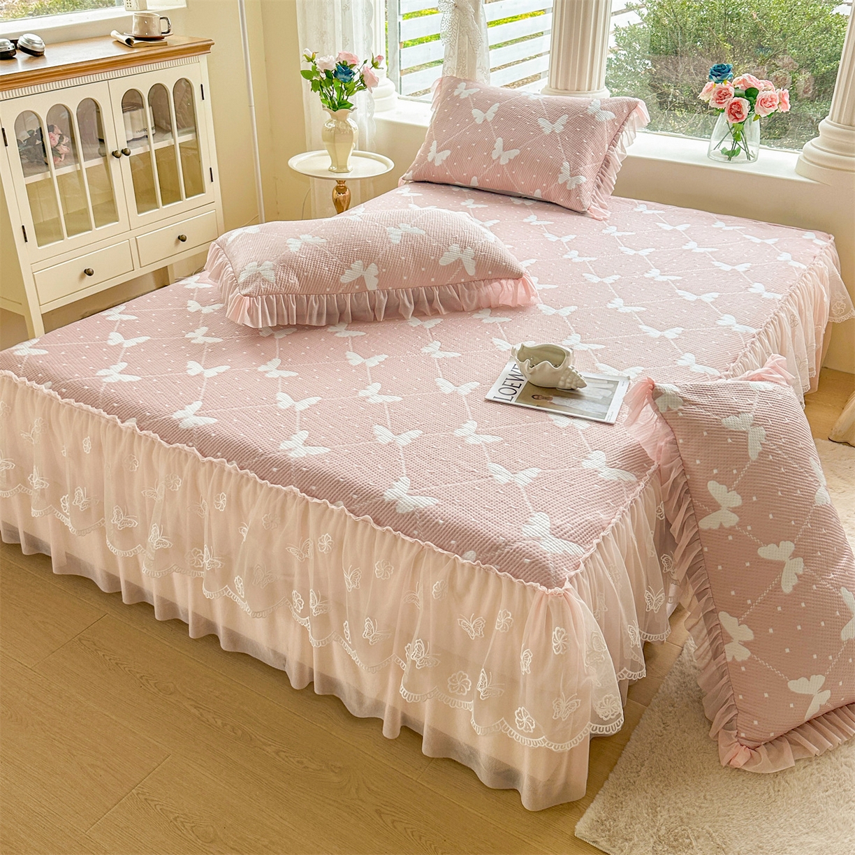 91家纺网 家纺一手货源 找家纺 （总）恒爱家纺 2026新款A类凉感冰豆豆床裙席三件套