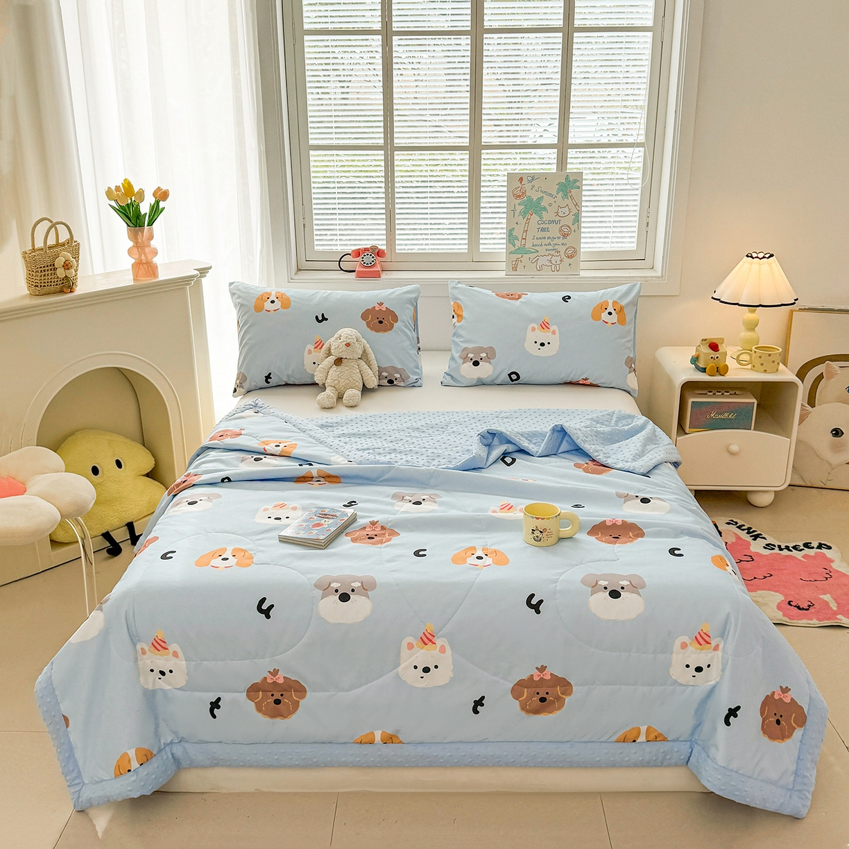 91家纺网 家纺一手货源 找家纺 悦织语 2026新款A类水洗棉双层纱豆豆被大豆夏凉被 汪汪队