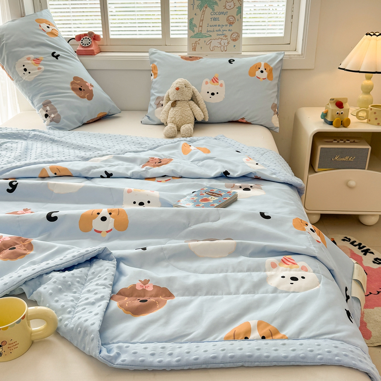 91家纺网 家纺一手货源 找家纺 悦织语 2026新款A类水洗棉双层纱豆豆被大豆夏凉被 汪汪队