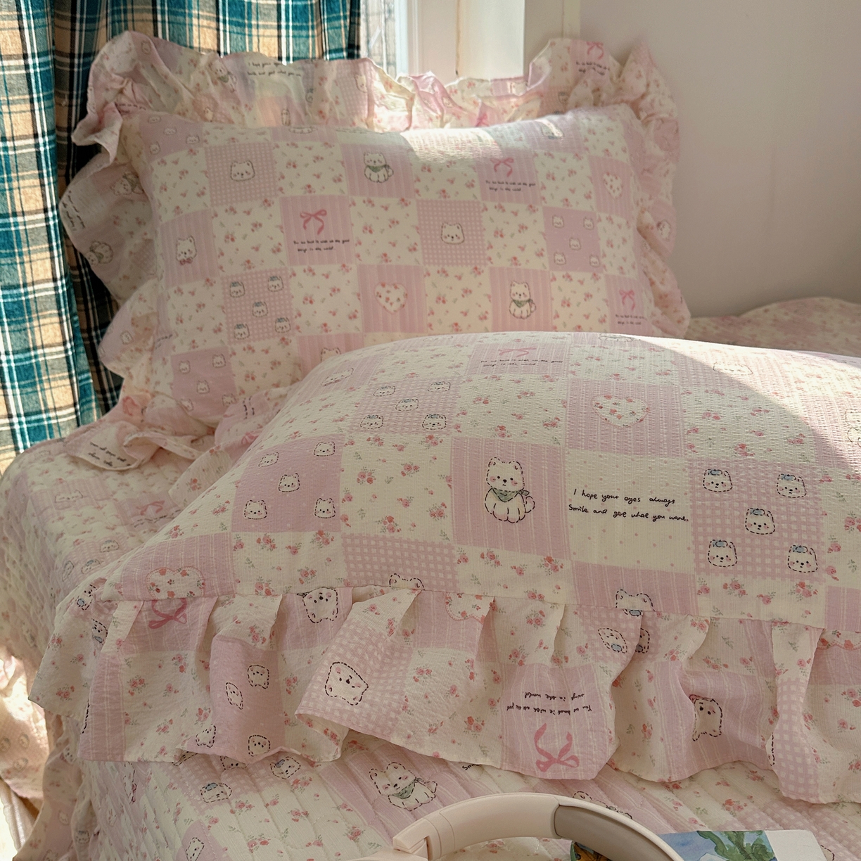 91家纺网 家纺一手货源 找家纺 （总）摩妮卡 2026春夏新款韩版花边水洗棉泡泡纱床盖四件套