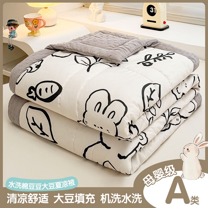 悦织语 2026新款A类水洗棉双层纱豆豆被大豆夏凉被 线条兔