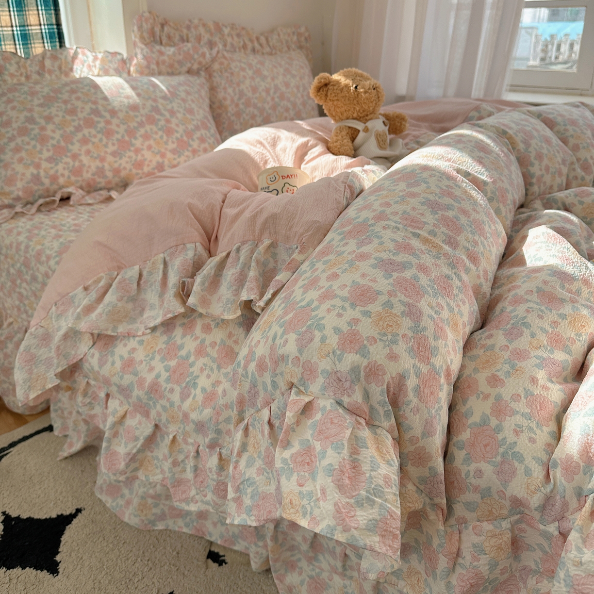 摩妮卡 2026春夏新款韩版花边水洗棉泡泡纱床盖四件套 星月软糖