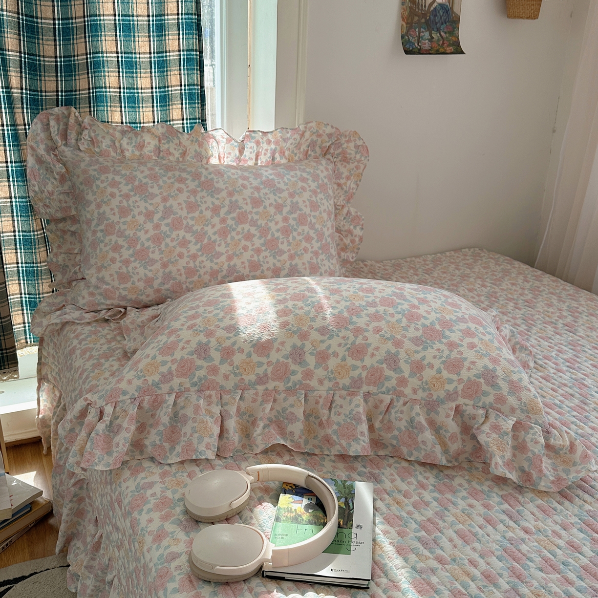 91家纺网 家纺一手货源 找家纺 摩妮卡 2026春夏新款韩版花边水洗棉泡泡纱床盖四件套 星月软糖