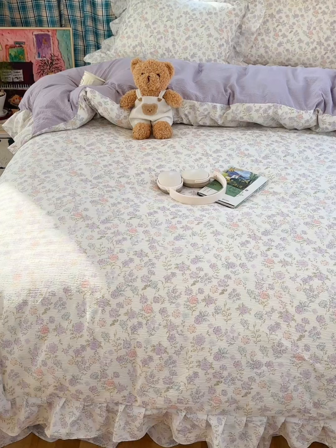 91家纺网 家纺一手货源 找家纺 摩妮卡 2026春夏新款韩版花边水洗棉泡泡纱床盖四件套 爱丽丝花园