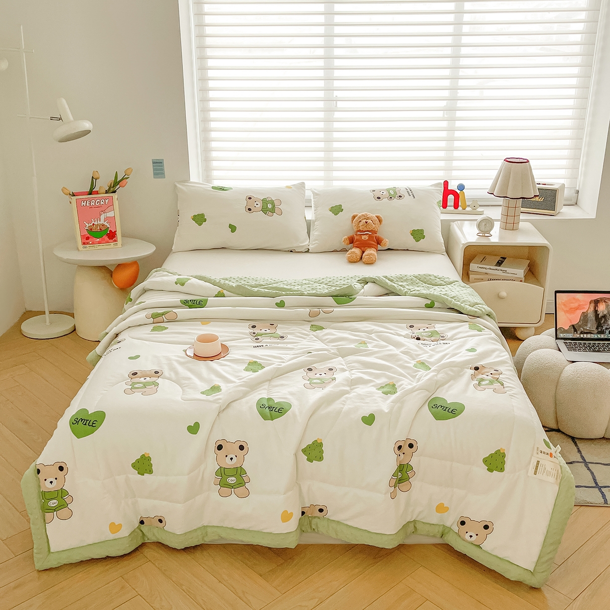 91家纺网 家纺一手货源 找家纺 悦织语 2026新款A类水洗棉双层纱豆豆被大豆夏凉被 米洛熊