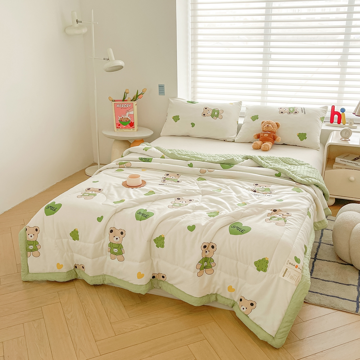 91家纺网 家纺一手货源 找家纺 悦织语 2026新款A类水洗棉双层纱豆豆被大豆夏凉被 米洛熊