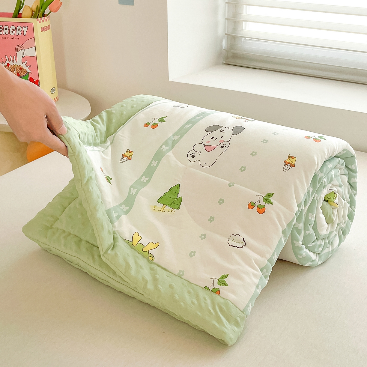 91家纺网 家纺一手货源 找家纺 悦织语 2026新款A类水洗棉双层纱豆豆被大豆夏凉被 森林宝贝