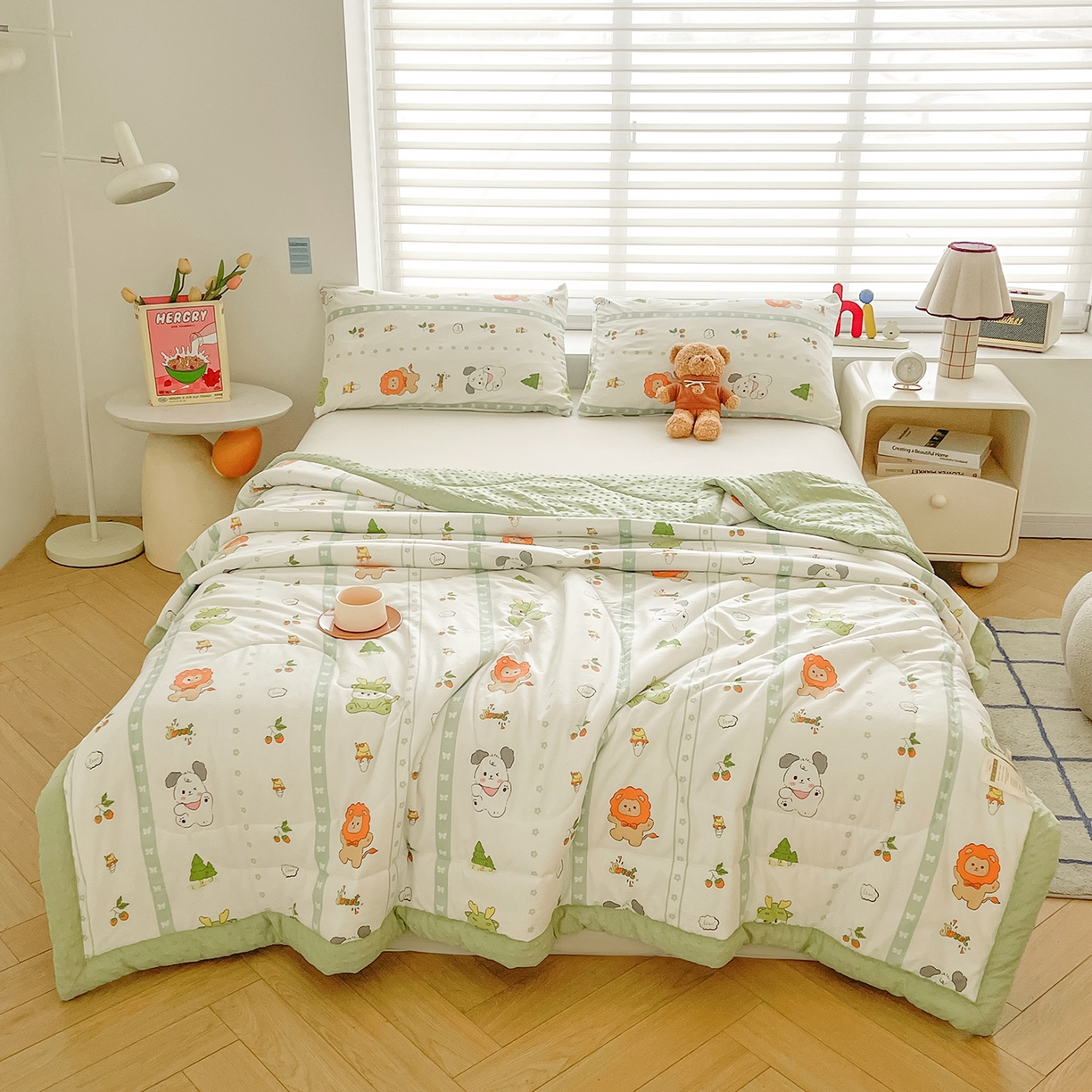 91家纺网 家纺一手货源 找家纺 悦织语 2026新款A类水洗棉双层纱豆豆被大豆夏凉被 森林宝贝