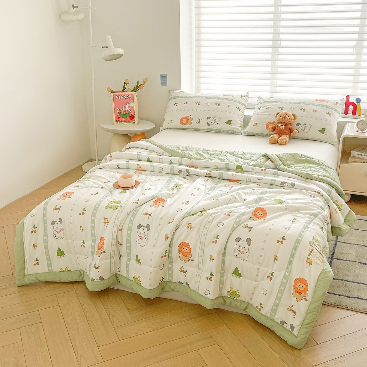 91家纺网 家纺一手货源 找家纺 悦织语 2026新款A类水洗棉双层纱豆豆被大豆夏凉被 森林宝贝