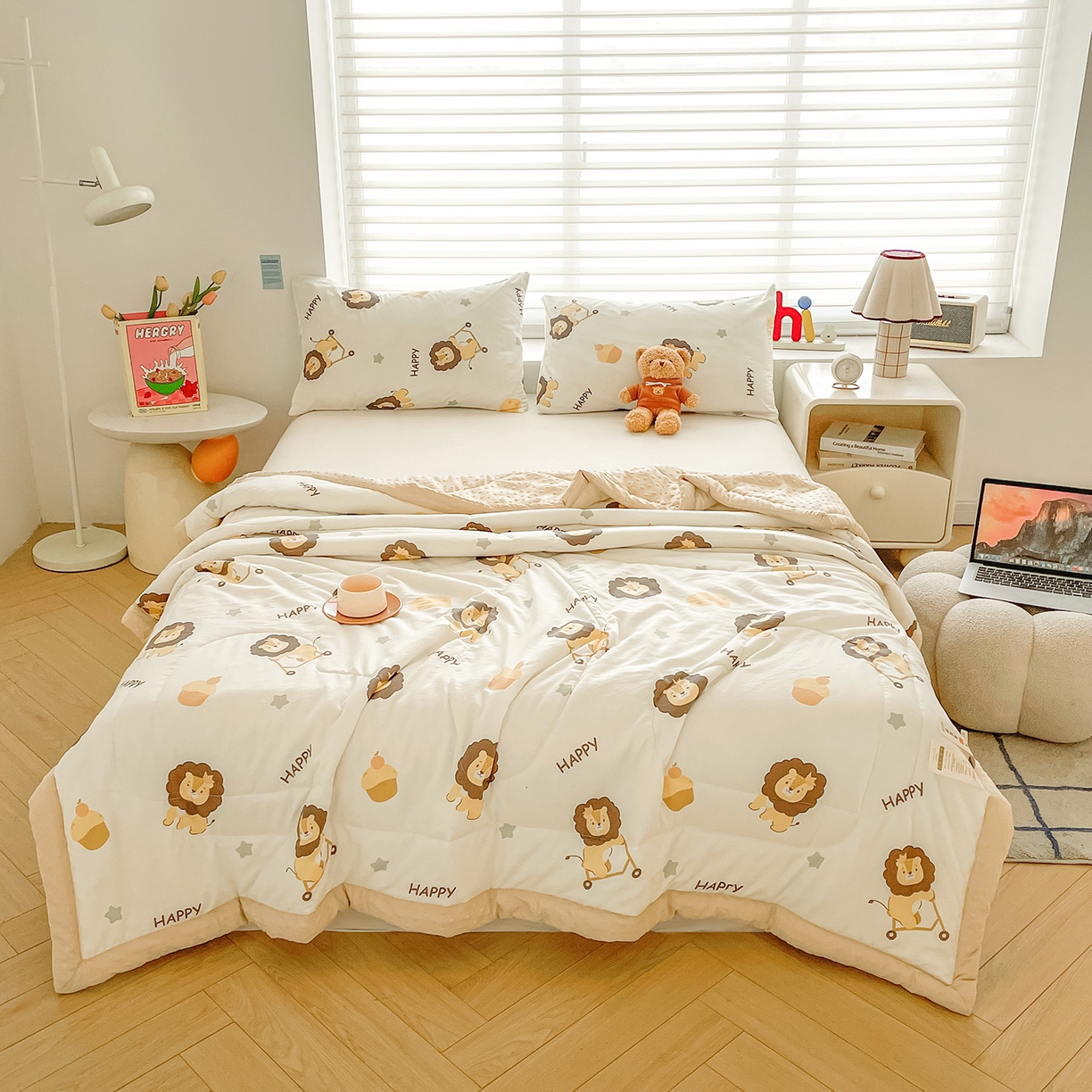 91家纺网 家纺一手货源 找家纺 悦织语 2026新款A类水洗棉双层纱豆豆被大豆夏凉被 狮子王