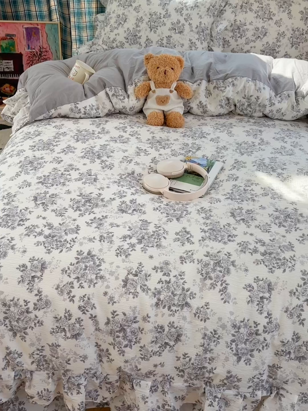 91家纺网 家纺一手货源 找家纺 摩妮卡 2026春夏新款韩版花边水洗棉泡泡纱床盖四件套 糯糯小花