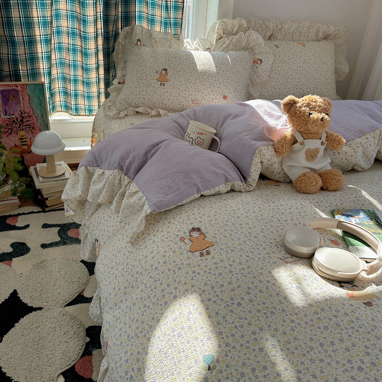 91家纺网 家纺一手货源 找家纺 摩妮卡 2026春夏新款韩版花边水洗棉泡泡纱床盖四件套 小萝莉