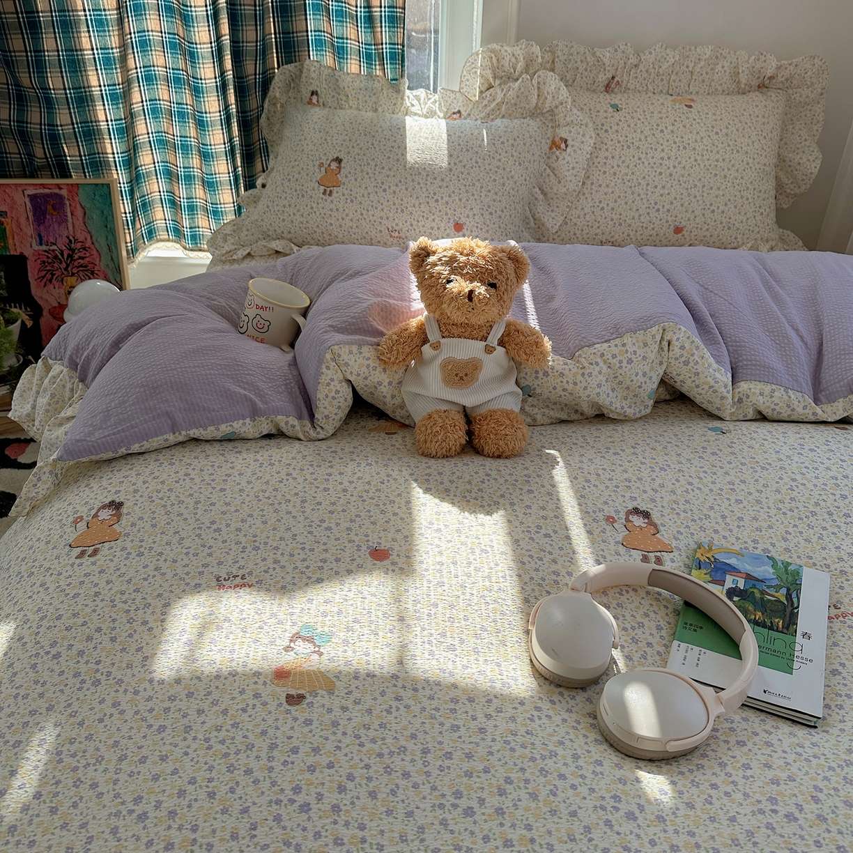 91家纺网 家纺一手货源 找家纺 摩妮卡 2026春夏新款韩版花边水洗棉泡泡纱床盖四件套 小萝莉